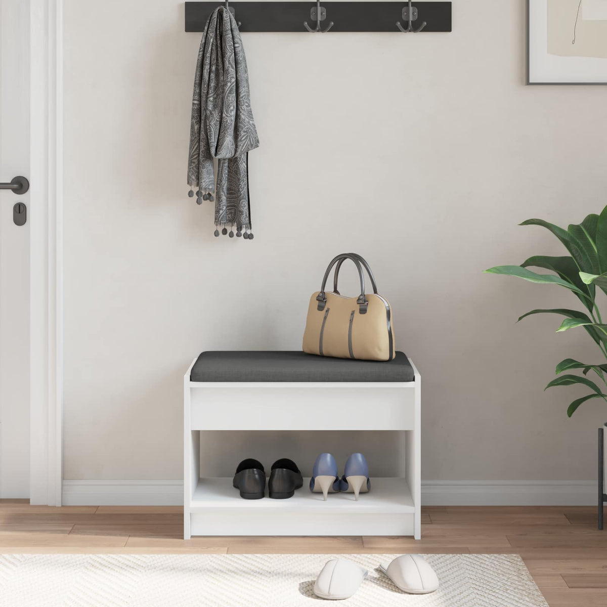 Gangbenk Hvit 63 X 38 X 45 Cm Konstruert Treverk Og Stoff