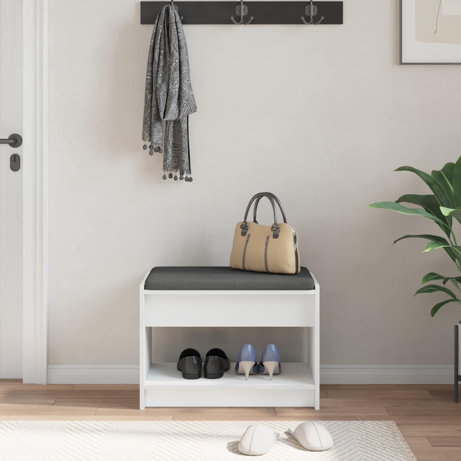 Gangbenk Hvit 63 X 38 X 45 Cm Konstruert Treverk Og Stoff