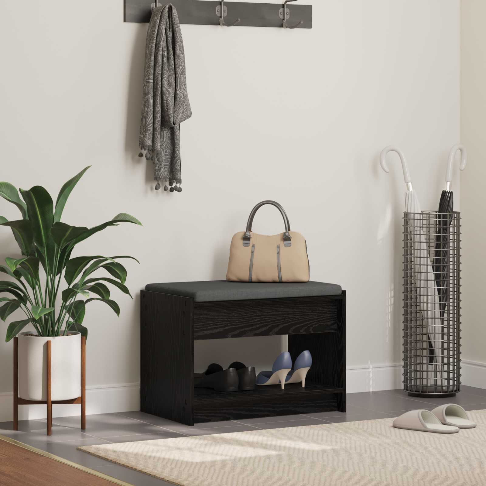 Gangbenk Svart Eik 63 X 38 X 45 Cm Konstruert Treverk Og Stoff