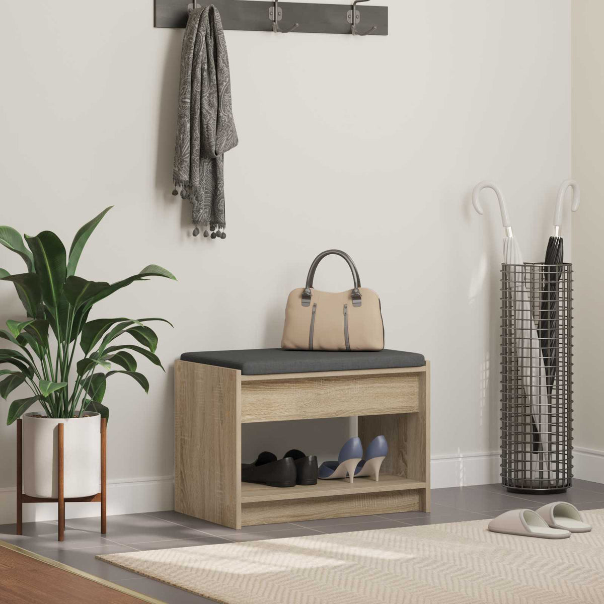 Gangbenk Sonoma Eik 63 X 38 X 45 Cm Konstruert Treverk Og Stoff