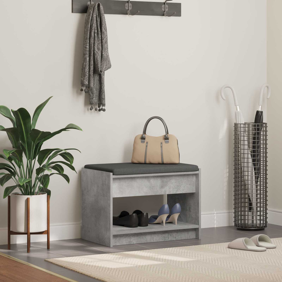 Gangbenk Betonggrå 63 X 38 X 45 Cm Konstruert Treverk Og Stoff