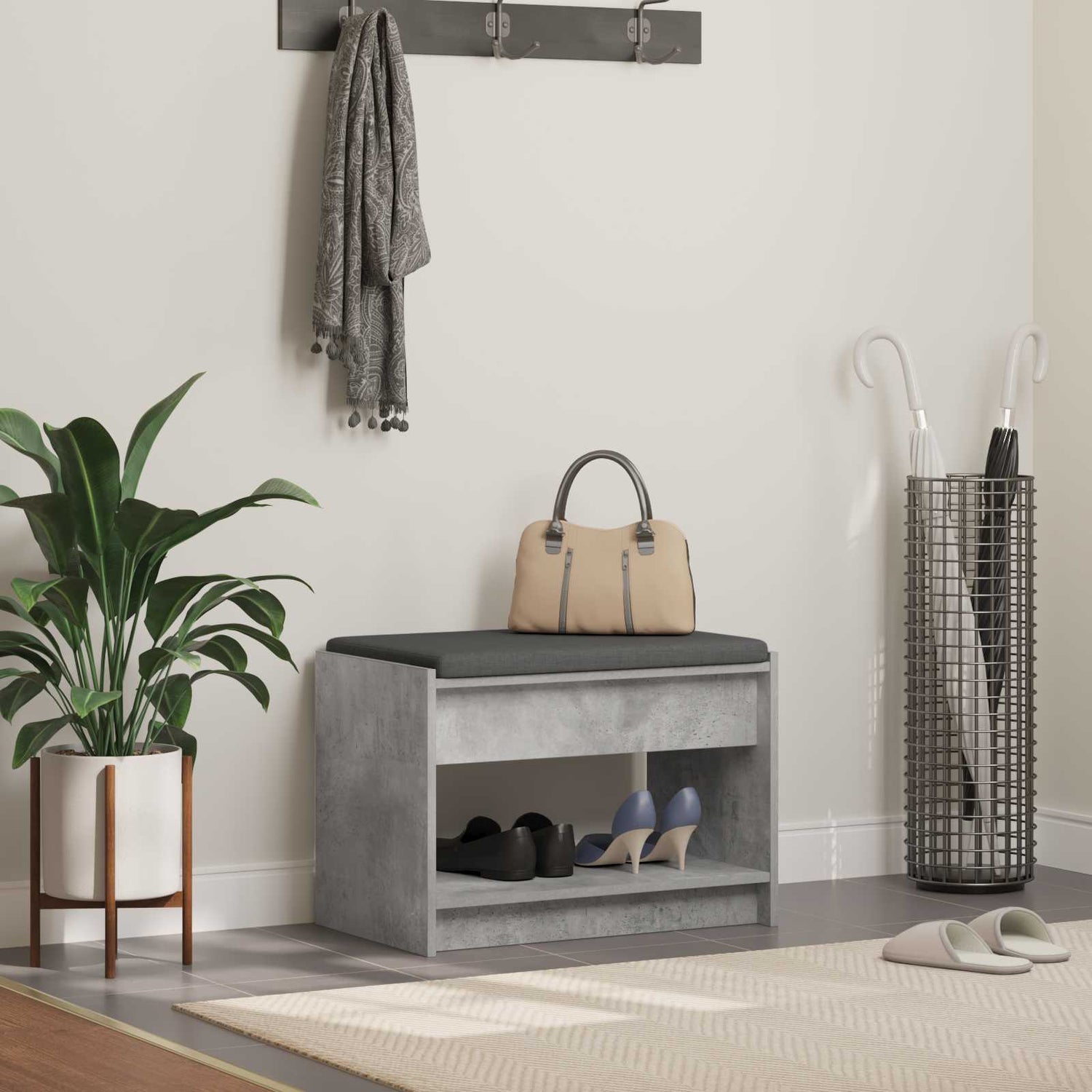 Gangbenk Betonggrå 63 X 38 X 45 Cm Konstruert Treverk Og Stoff