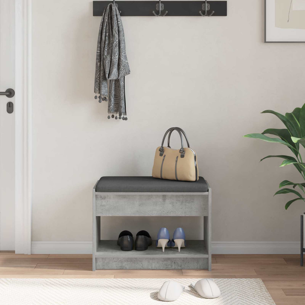 Gangbenk Betonggrå 63 X 38 X 45 Cm Konstruert Treverk Og Stoff