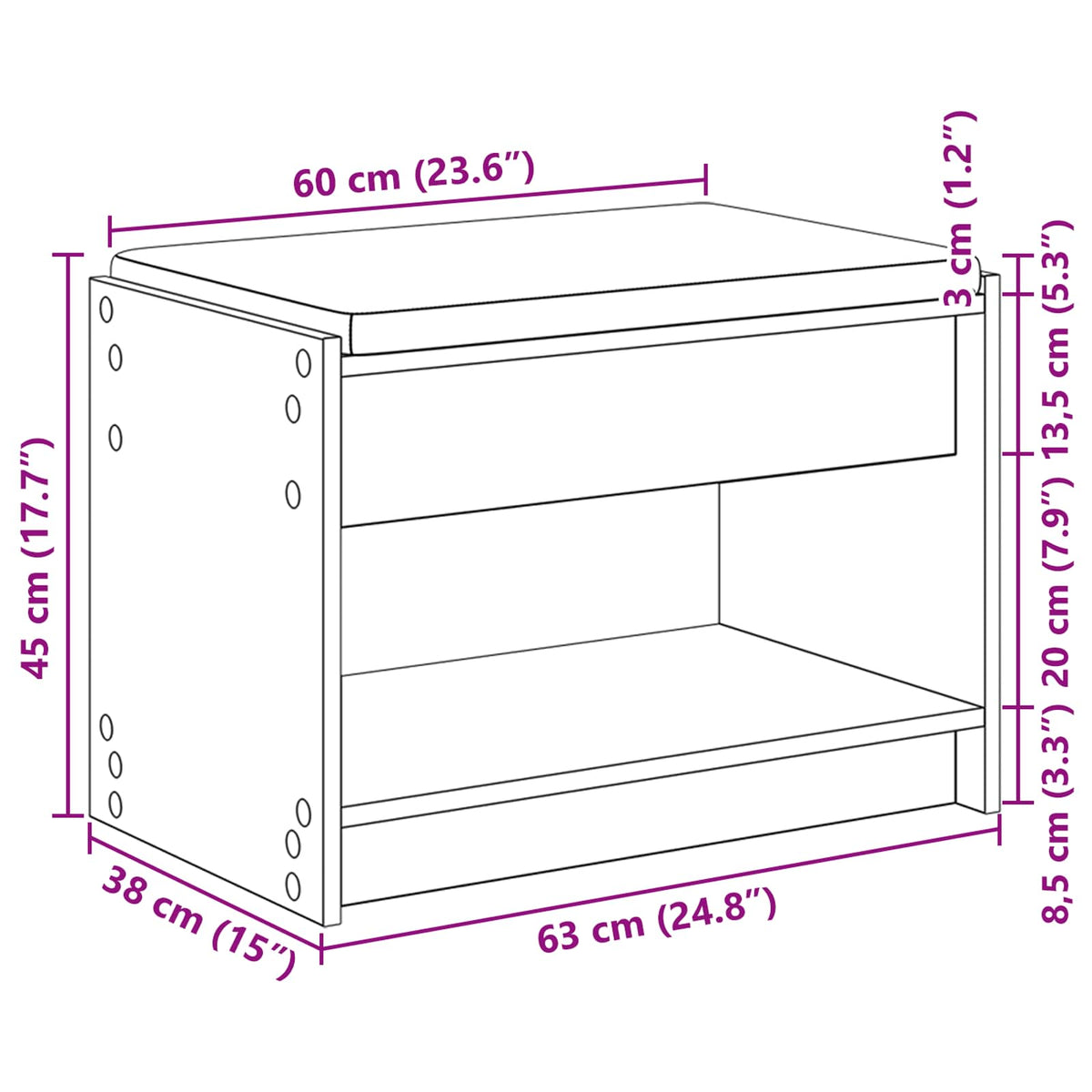 Gangbenk Betonggrå 63 X 38 X 45 Cm Konstruert Treverk Og Stoff
