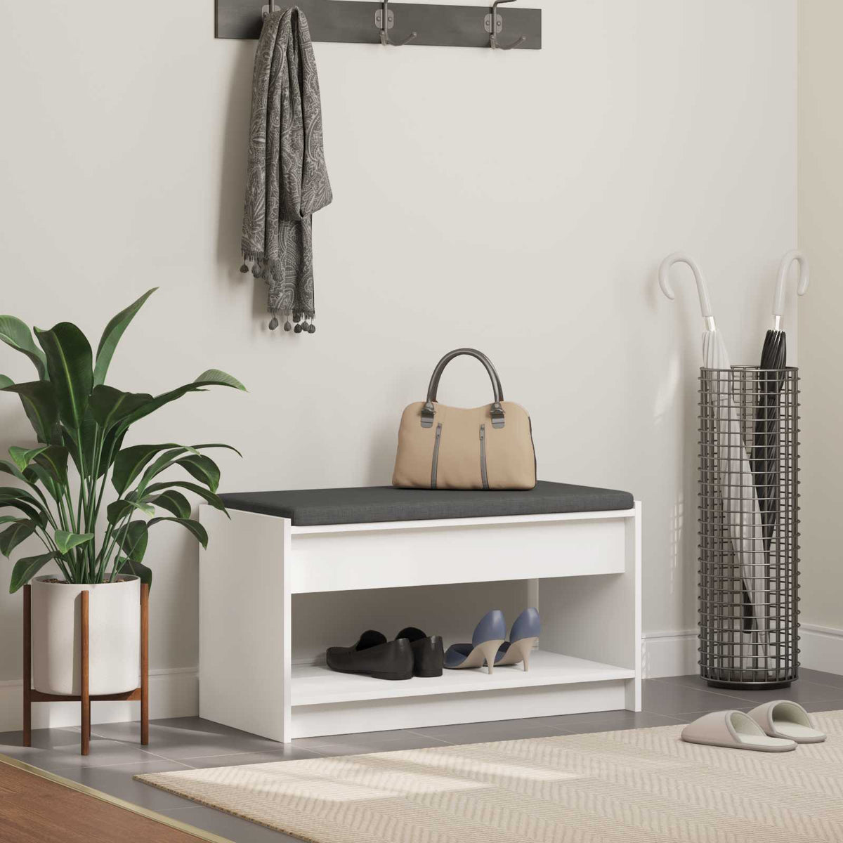 Gangbenk Hvit 83 X 38 X 45 Cm Konstruert Treverk Og Stoff