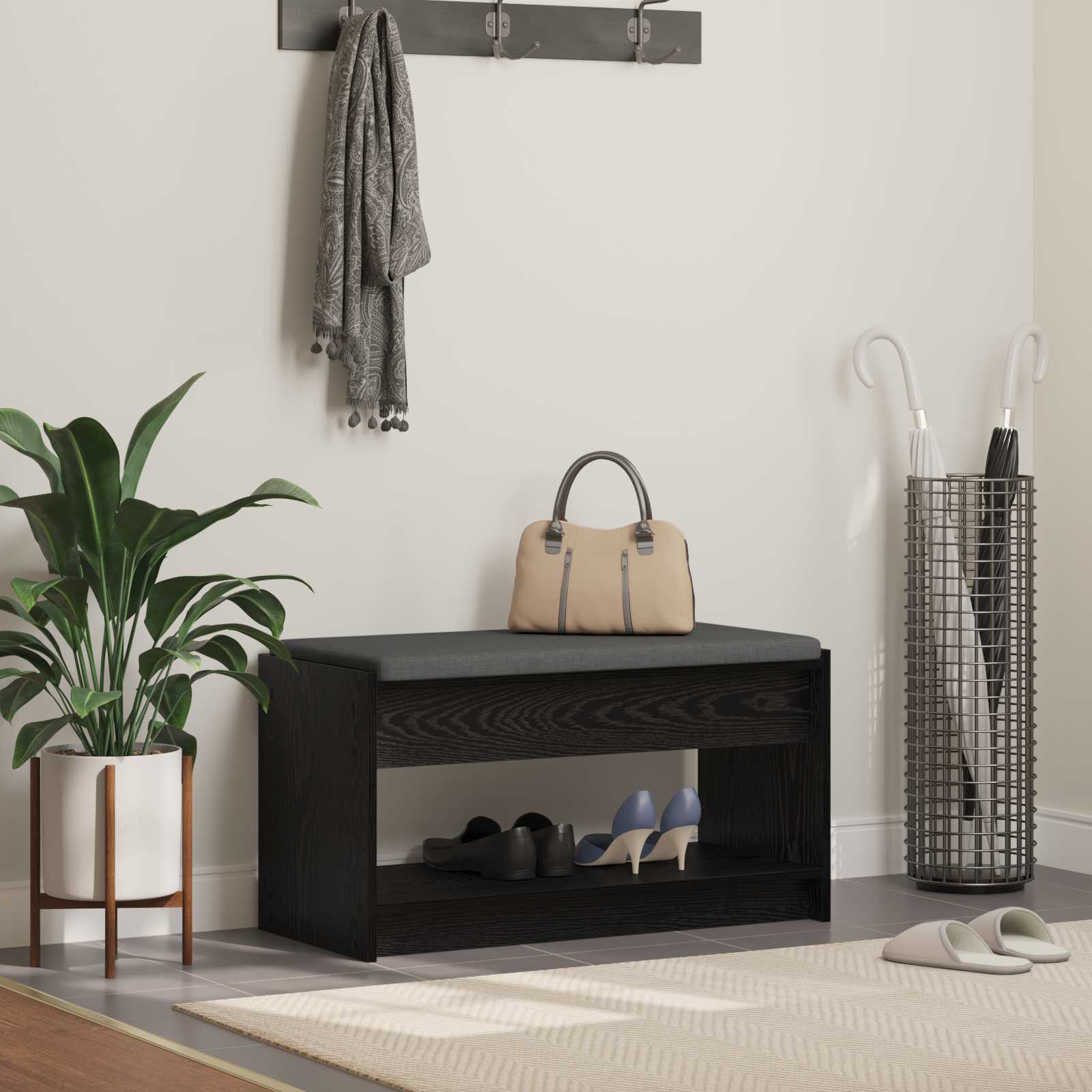 Gangbenk Svart Eik 83 X 38 X 45 Cm Konstruert Treverk Og Stoff
