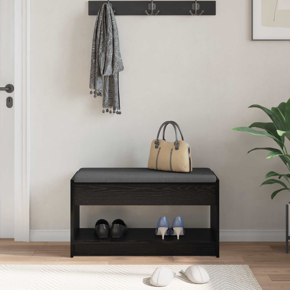 Gangbenk Svart Eik 83 X 38 X 45 Cm Konstruert Treverk Og Stoff