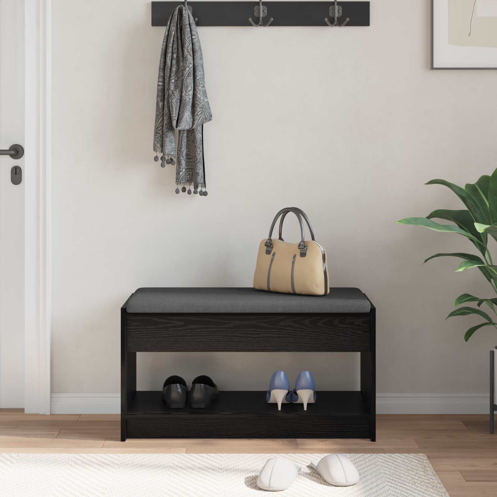 Gangbenk Svart Eik 83 X 38 X 45 Cm Konstruert Treverk Og Stoff