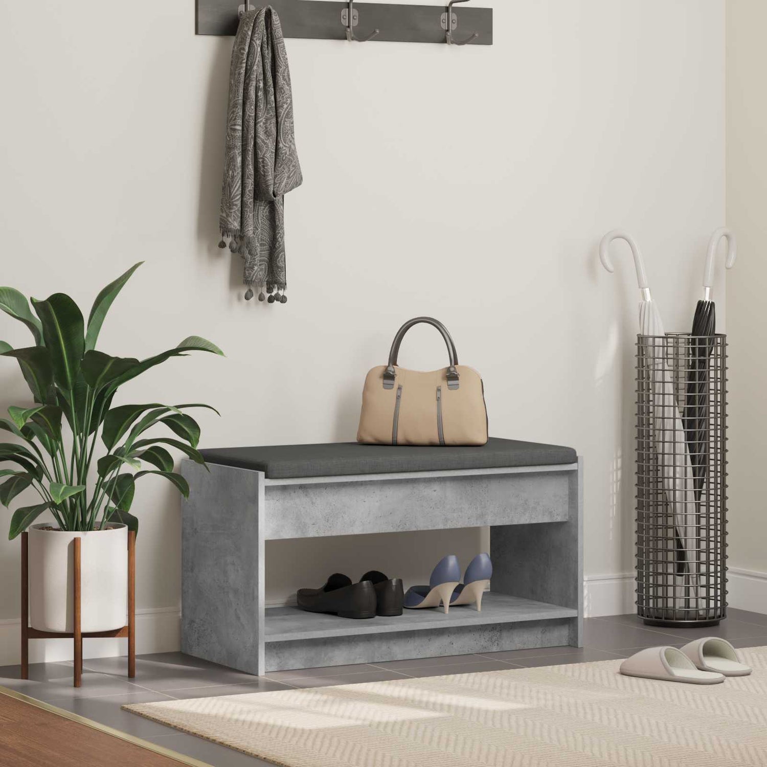 Gangbenk Betonggrå 83 X 38 X 45 Cm Konstruert Treverk Og Stoff