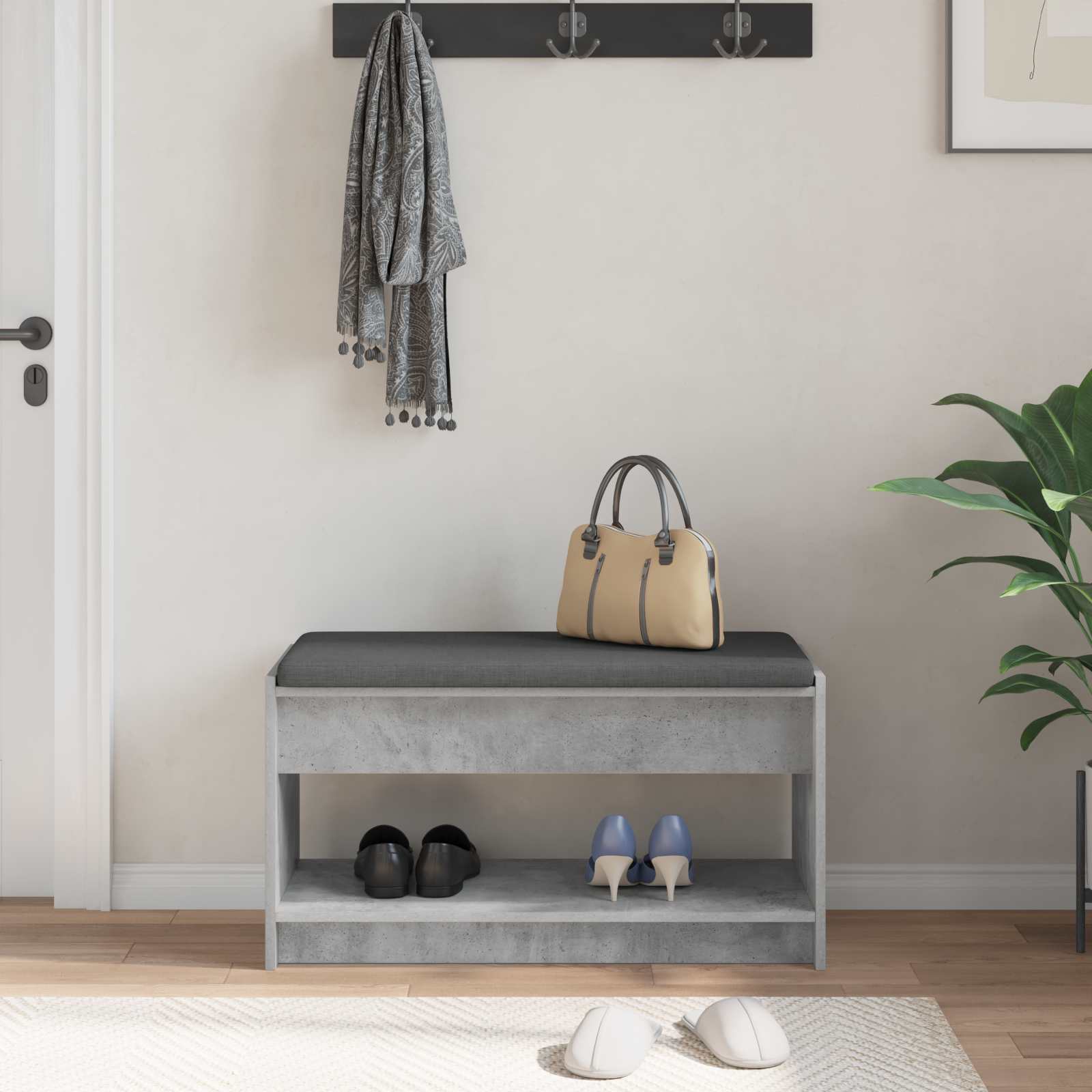 Gangbenk Betonggrå 83 X 38 X 45 Cm Konstruert Treverk Og Stoff