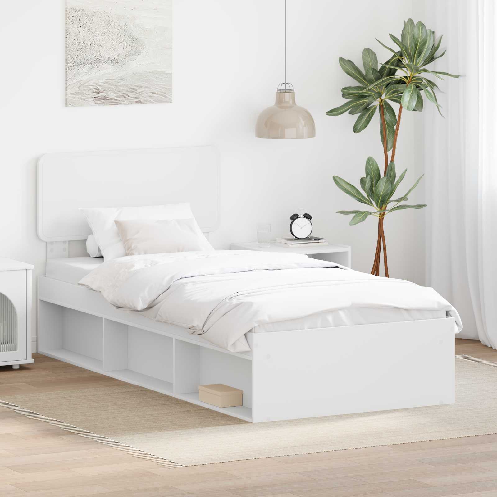 Sengestamme Med Hodegjerde Hvit 100 X 200 Cm Massiv Furu