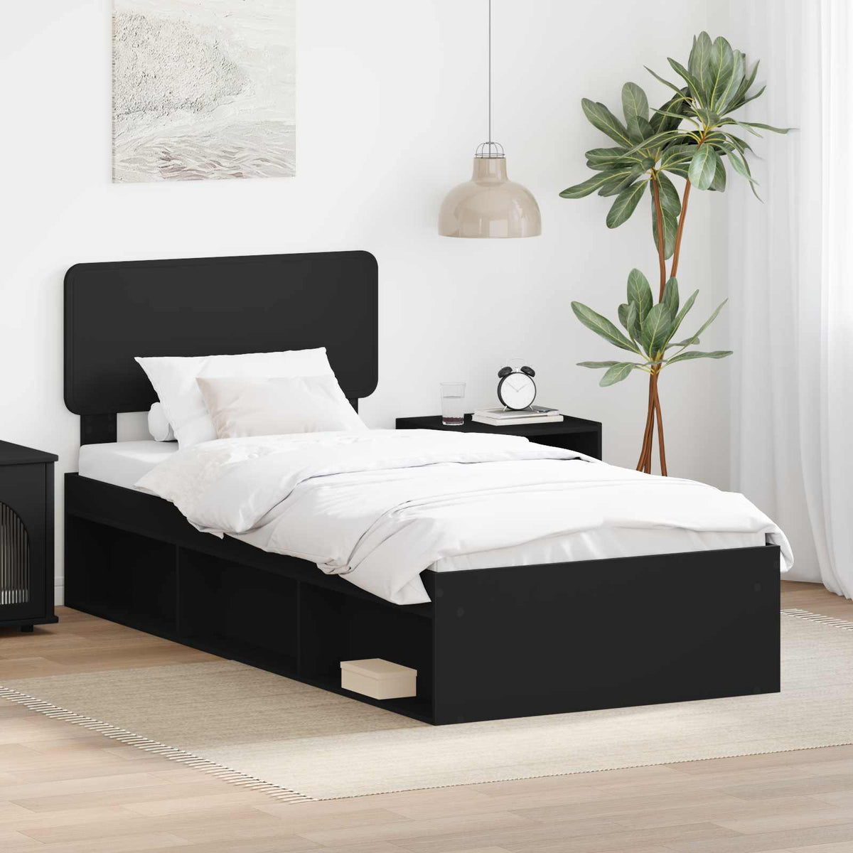 Sengestamme Med Hodegjerde Svart 100 X 200 Cm Massiv Furu