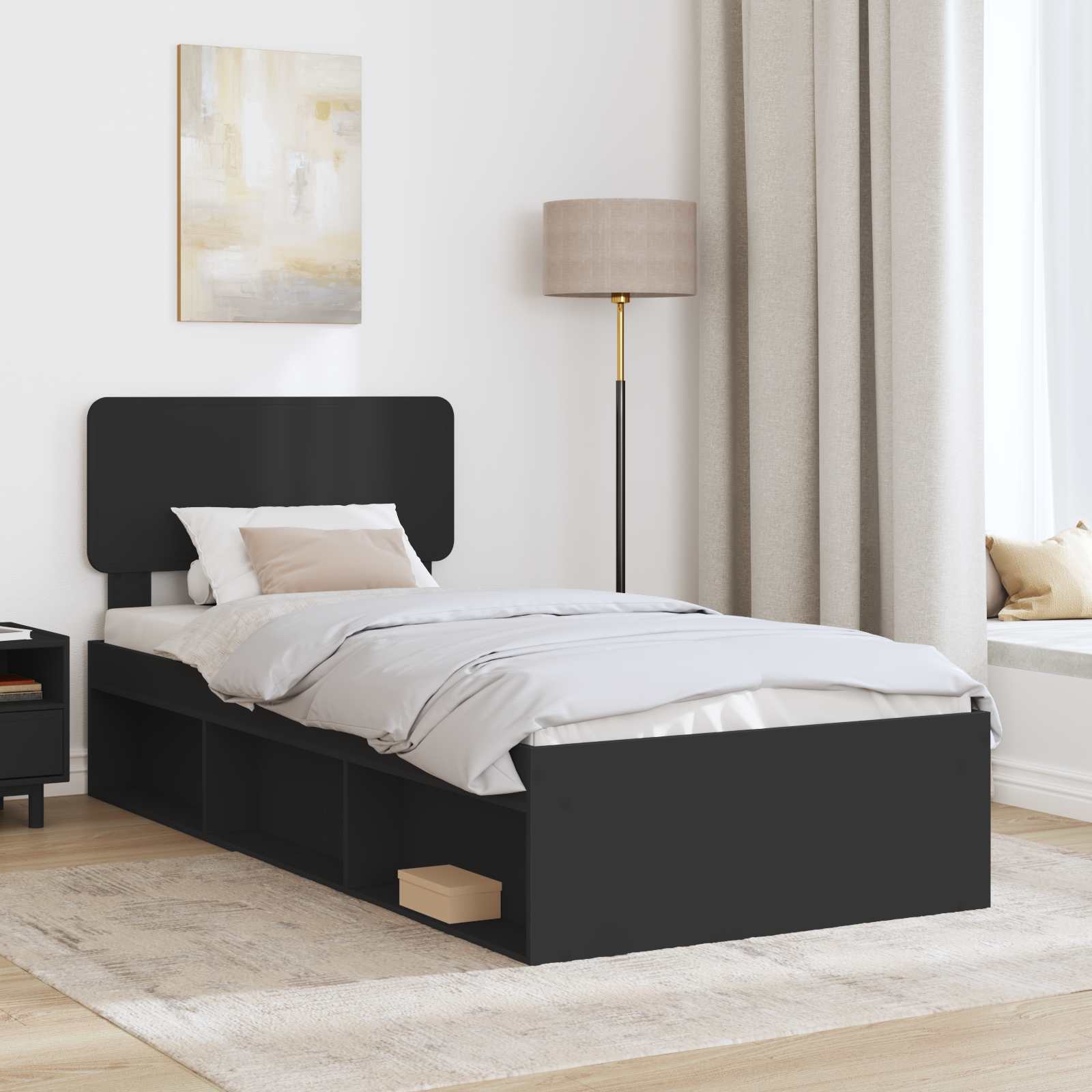 Sengestamme Med Hodegjerde Svart 100 X 200 Cm Massiv Furu