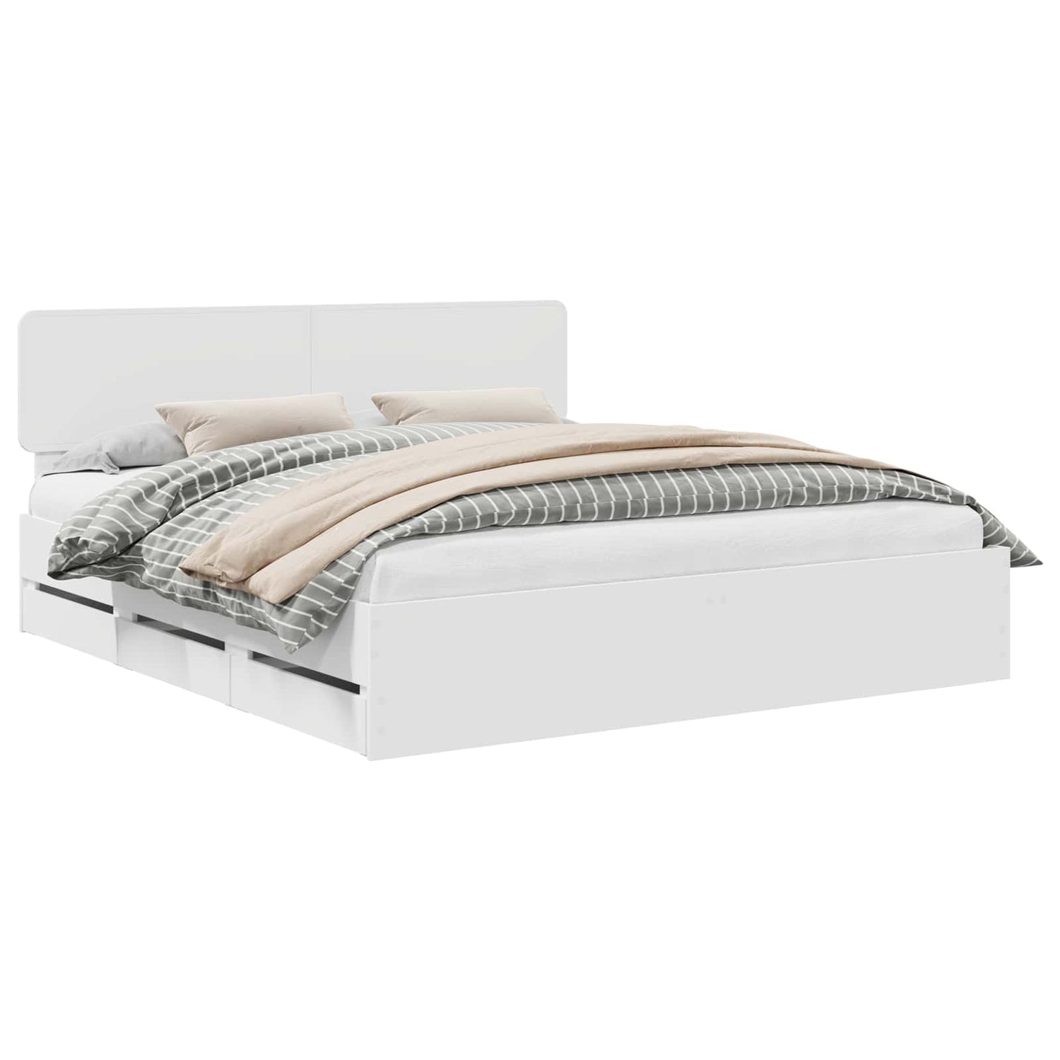 Sengestamme Med Skuff Med Lagring Hvit 200 X 200 Cm Ingeniørtre