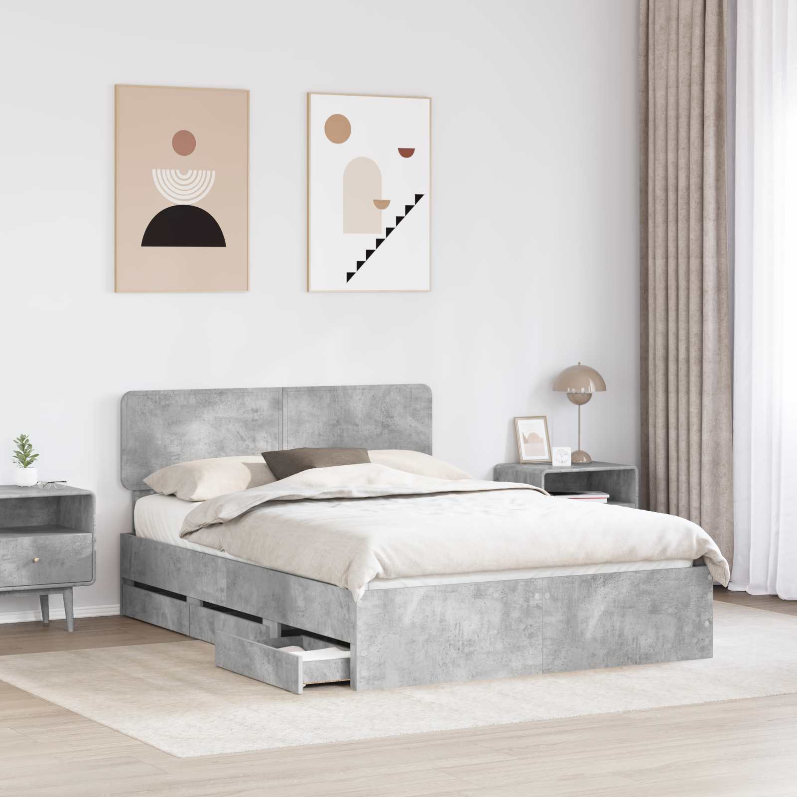 Sengestamme Med Skuff Betonggrå 150 X 200 Cm Ingeniørtre