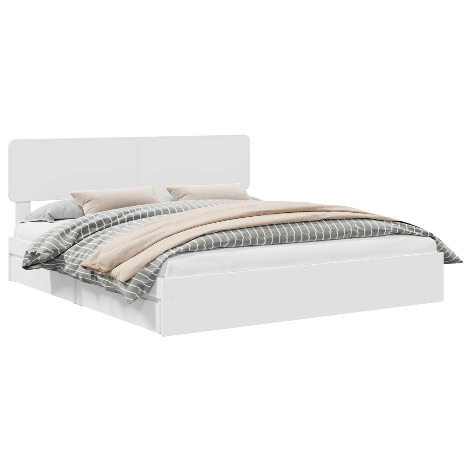 Seng Med Oppbevaring Med Skuff Hvit 180 X 200 Cm Konstruert Tre