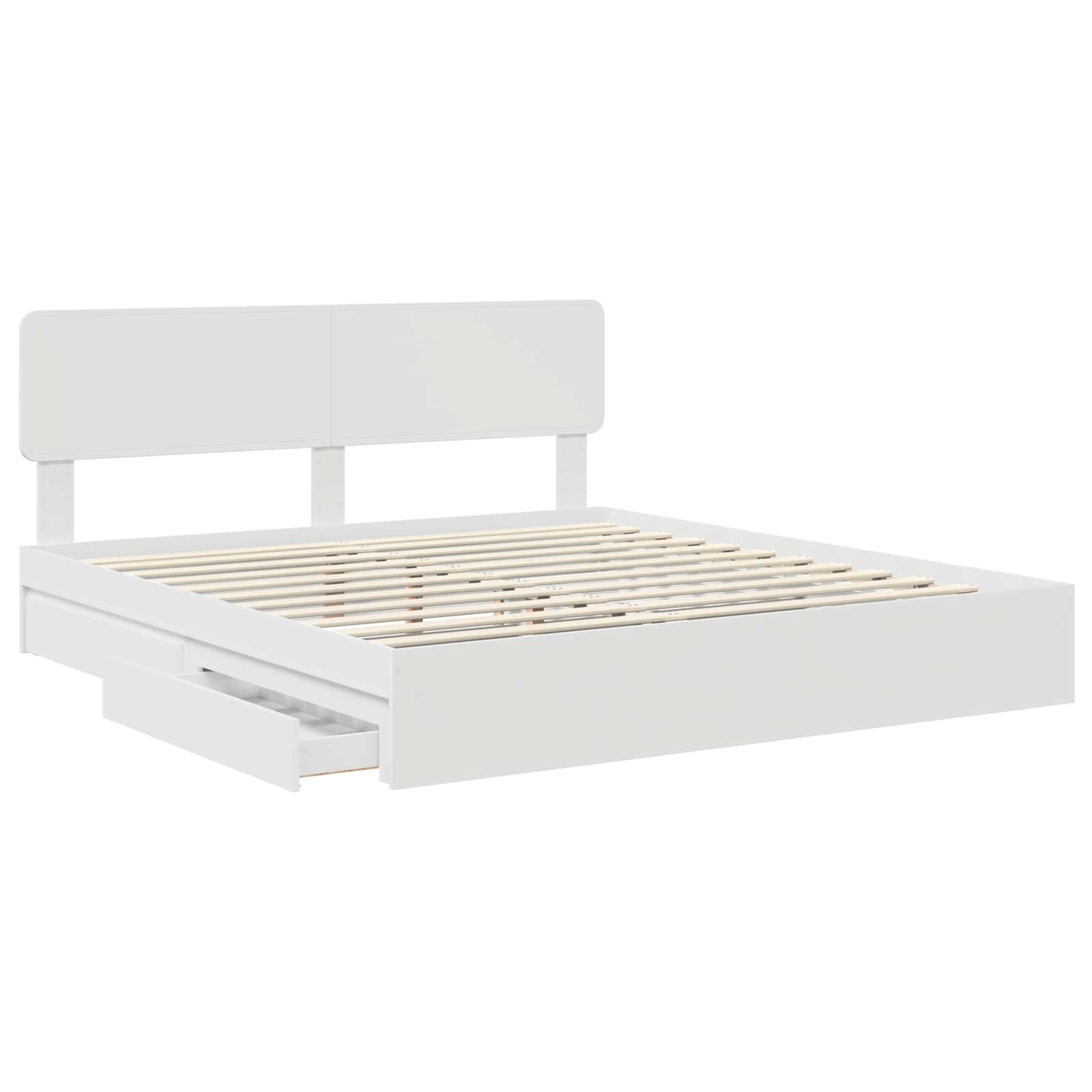 Seng Med Oppbevaring Med Skuff Hvit 180 X 200 Cm Konstruert Tre