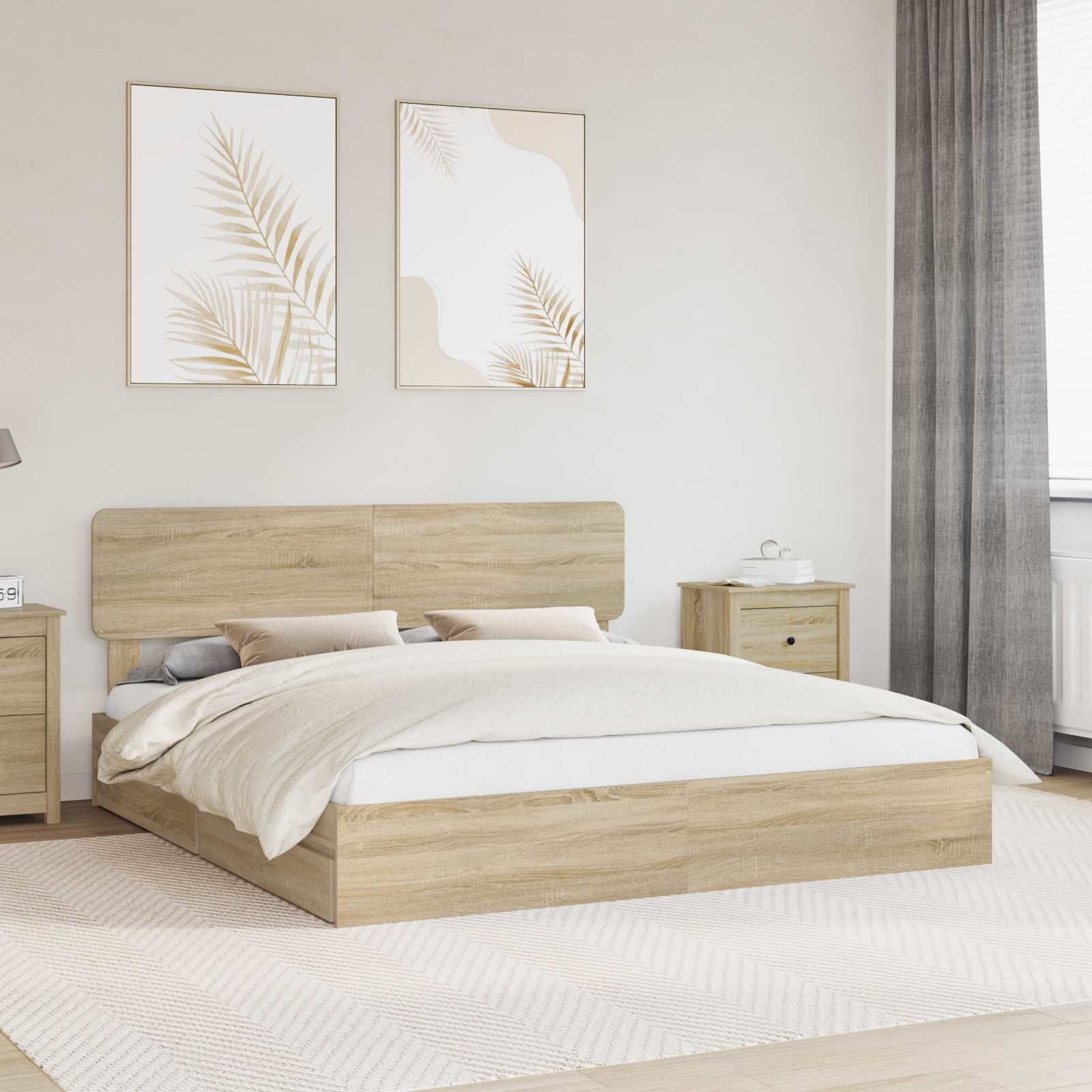 Seng Med Oppbevaring Sonoma Eik 180 X 200 Cm Konstruert Tre