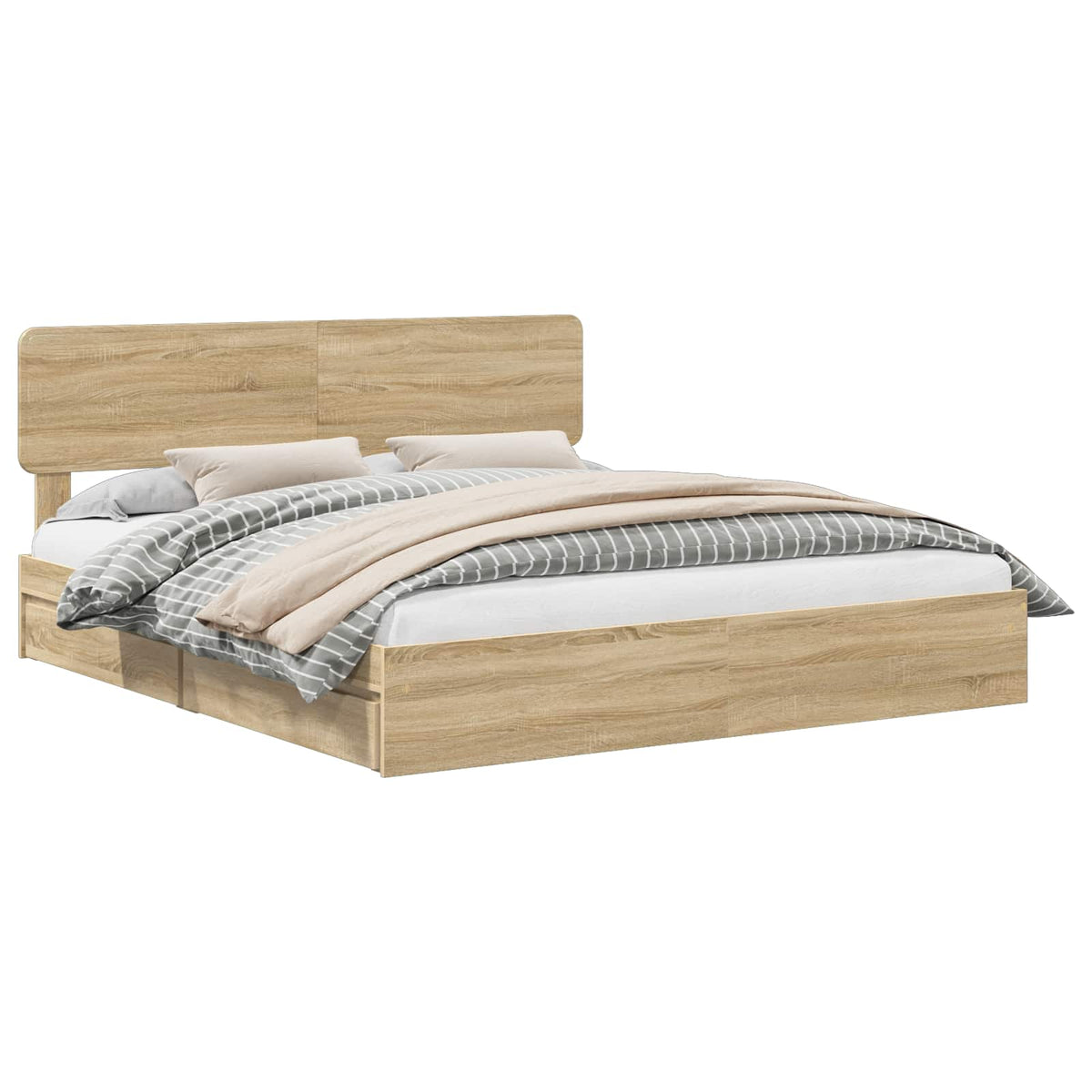 Seng Med Oppbevaring Sonoma Eik 180 X 200 Cm Konstruert Tre