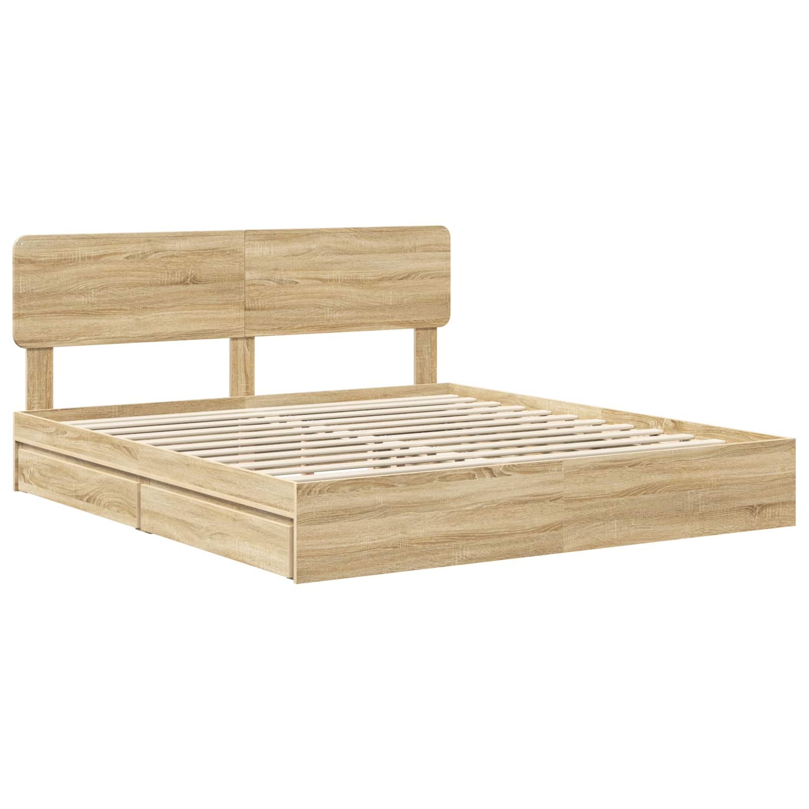 Seng Med Oppbevaring Sonoma Eik 180 X 200 Cm Konstruert Tre