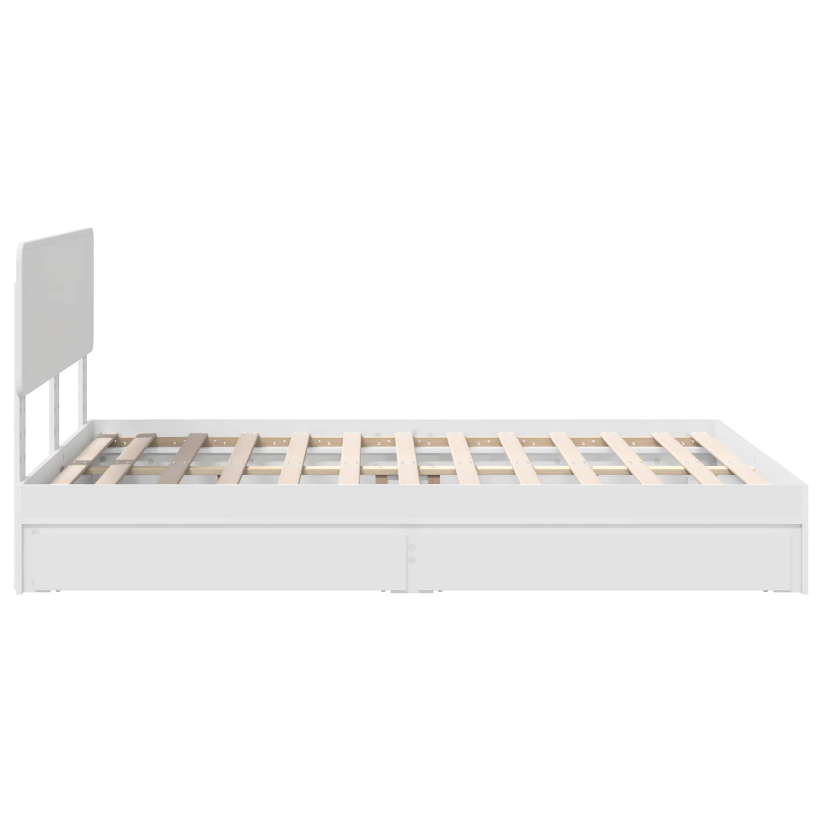 Seng Med Oppbevaring Med Skuff Hvit 140 X 190 Cm Konstruert Tre