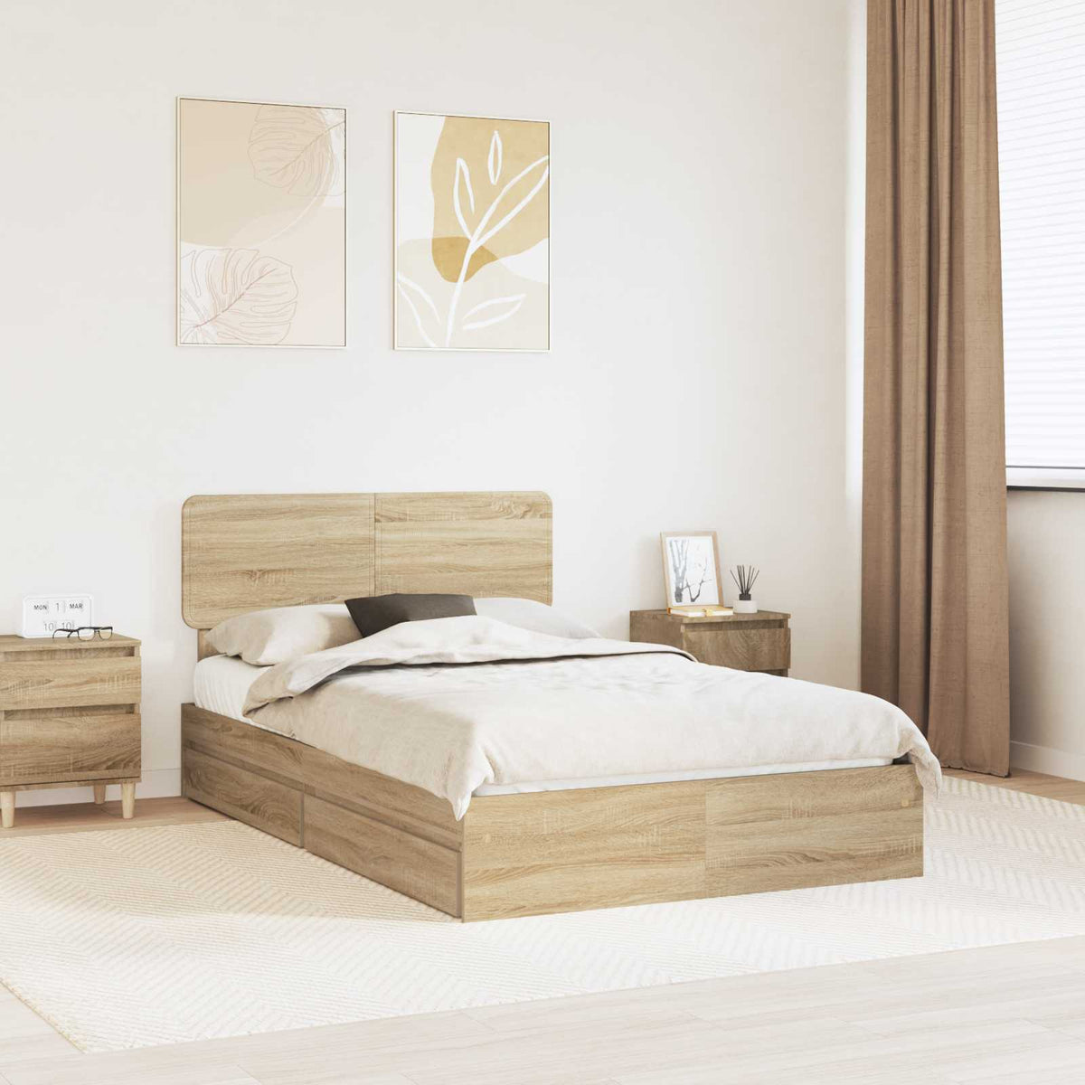 Seng Med Oppbevaring Sonoma Eik 120 X 200 Cm Konstruert Tre