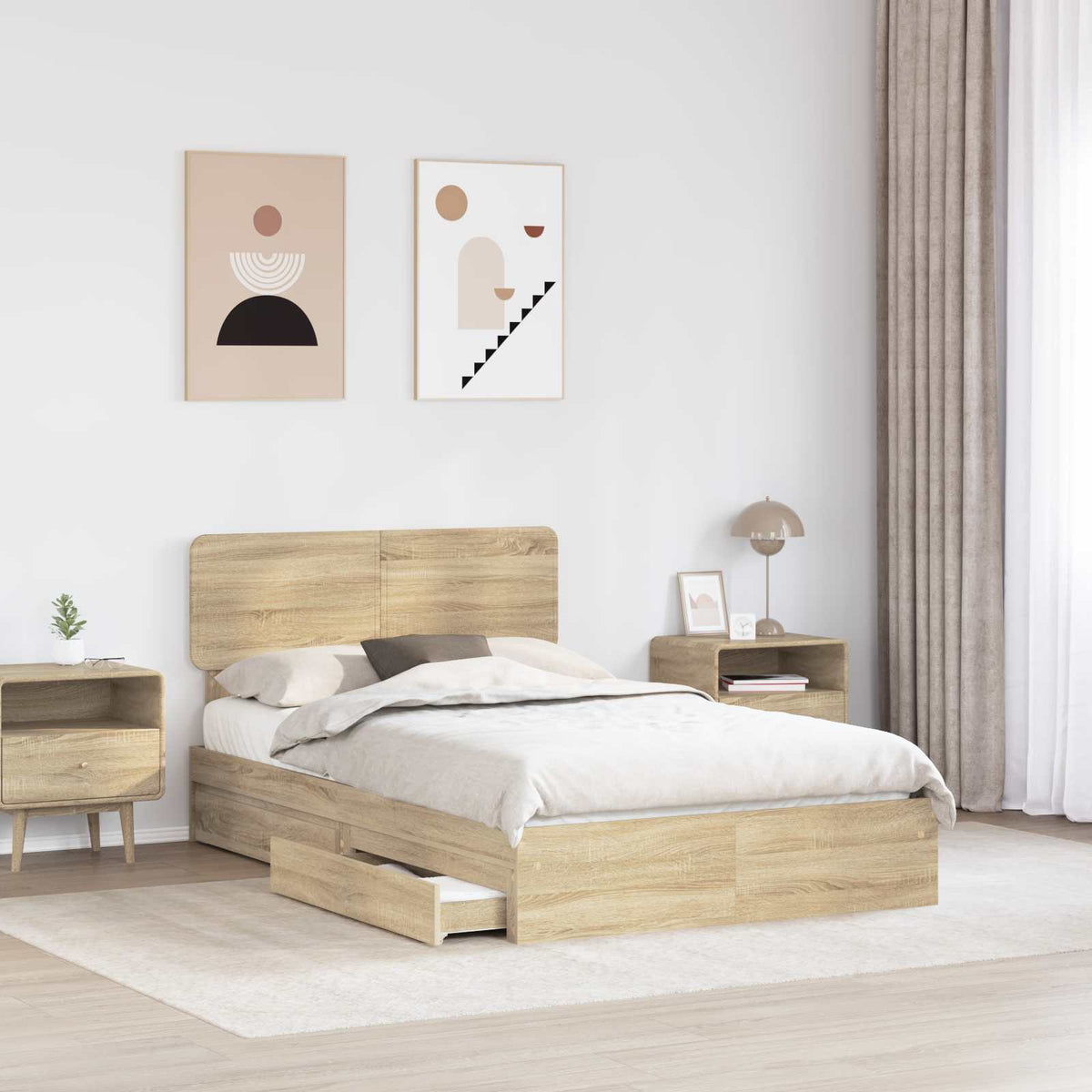 Seng Med Oppbevaring Sonoma Eik 120 X 200 Cm Konstruert Tre