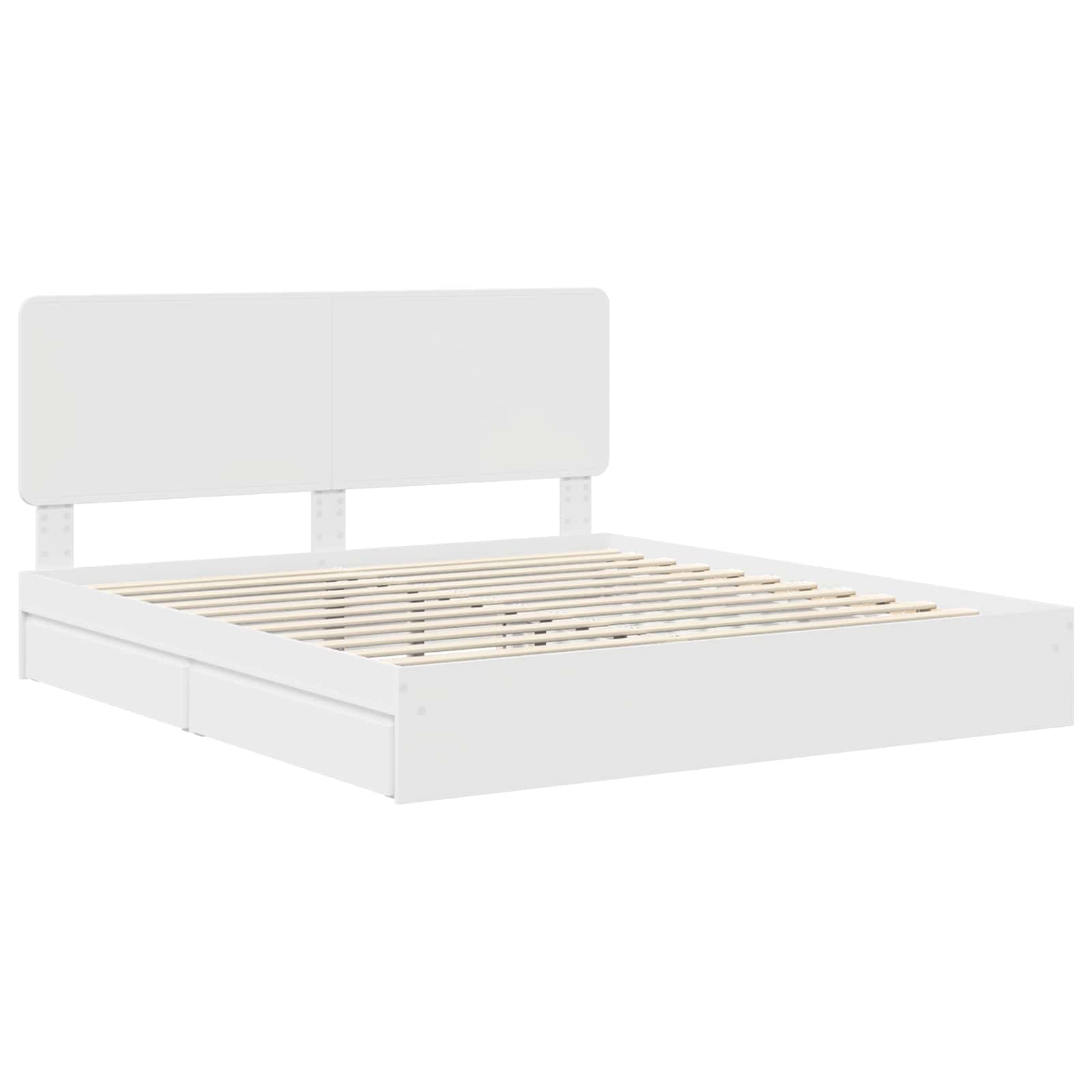 Seng Med Oppbevaring Med Skuff Hvit 180 X 200 Cm Konstruert Tre
