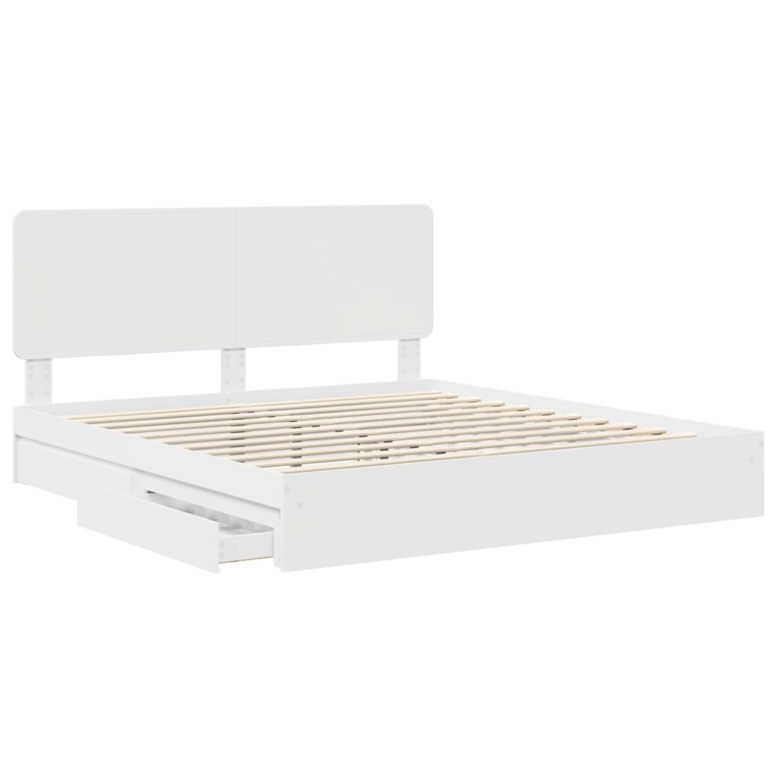 Seng Med Oppbevaring Med Skuff Hvit 180 X 200 Cm Konstruert Tre