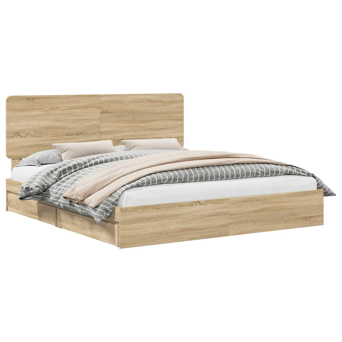 Seng Med Oppbevaring Sonoma Eik 180 X 200 Cm Konstruert Tre