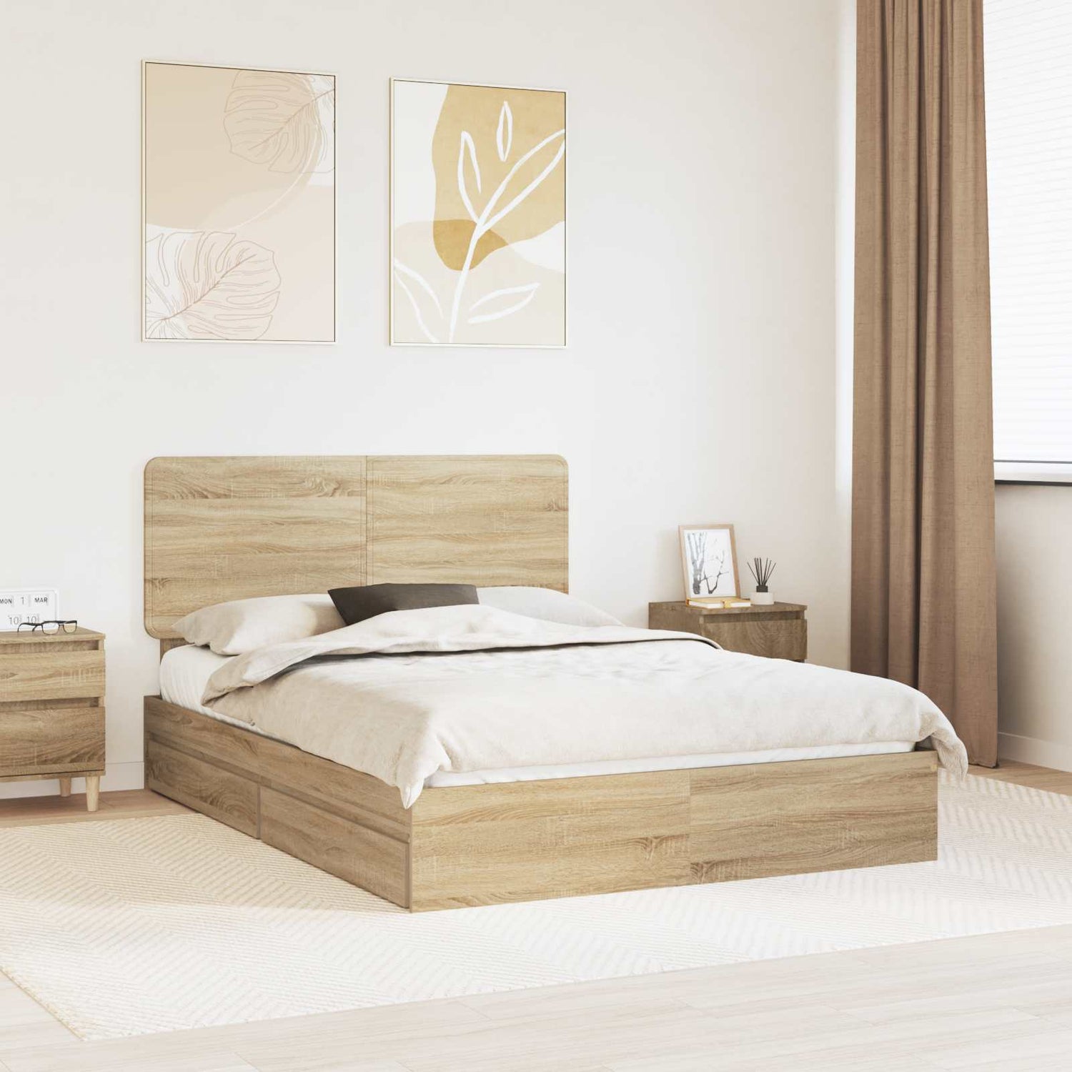 Seng Med Oppbevaring Sonoma Eik 140 X 200 Cm Konstruert Tre