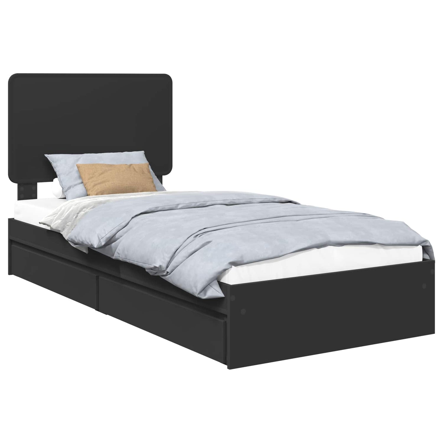 Seng Med Oppbevaring Med Skuff Svart 90 X 190 Cm Konstruert Tre