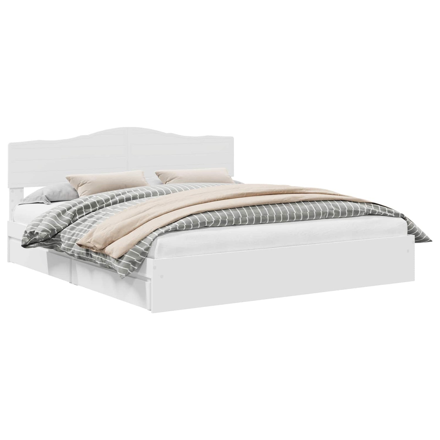 Seng Med Oppbevaring Med Skuff Hvit 200 X 200 Cm Konstruert Tre