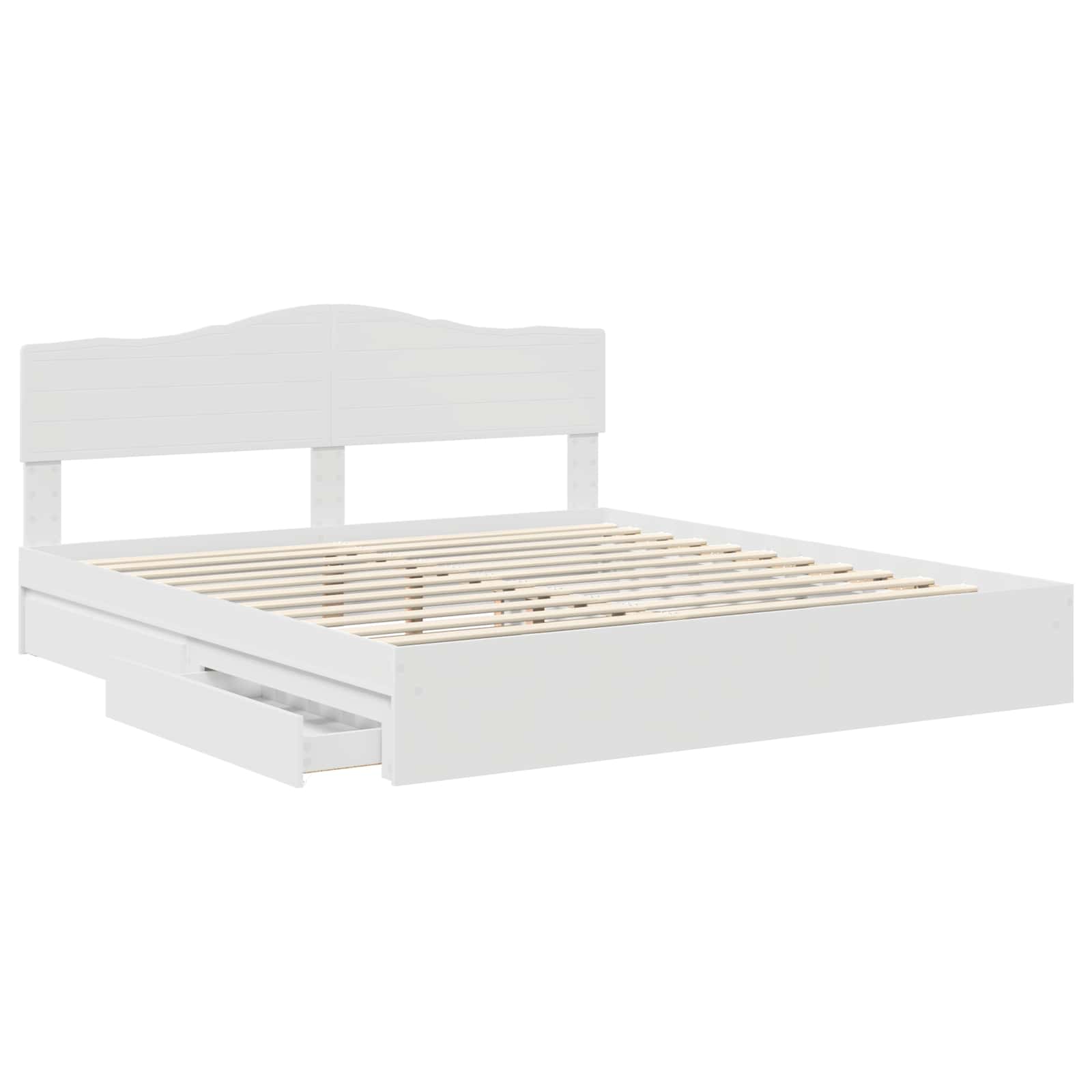 Seng Med Oppbevaring Med Skuff Hvit 180 X 200 Cm Konstruert Tre