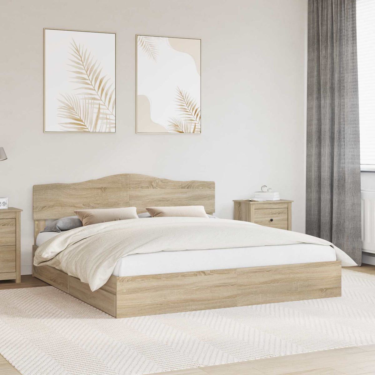 Seng Med Oppbevaring Sonoma Eik 180 X 200 Cm Konstruert Tre
