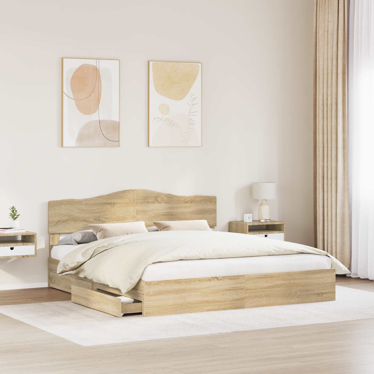Seng Med Oppbevaring Sonoma Eik 180 X 200 Cm Konstruert Tre
