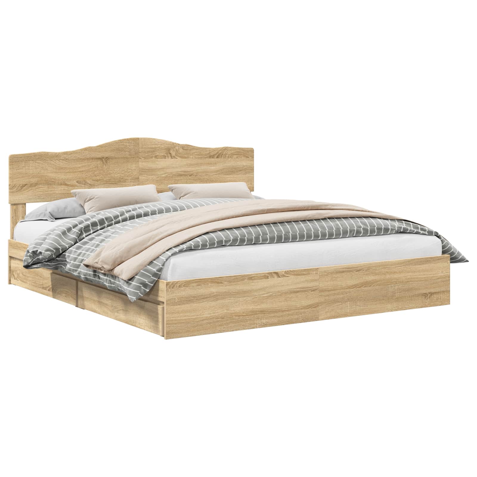 Seng Med Oppbevaring Sonoma Eik 180 X 200 Cm Konstruert Tre