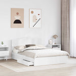 Seng Med Oppbevaring Med Skuff Hvit 140 X 190 Cm Konstruert Tre