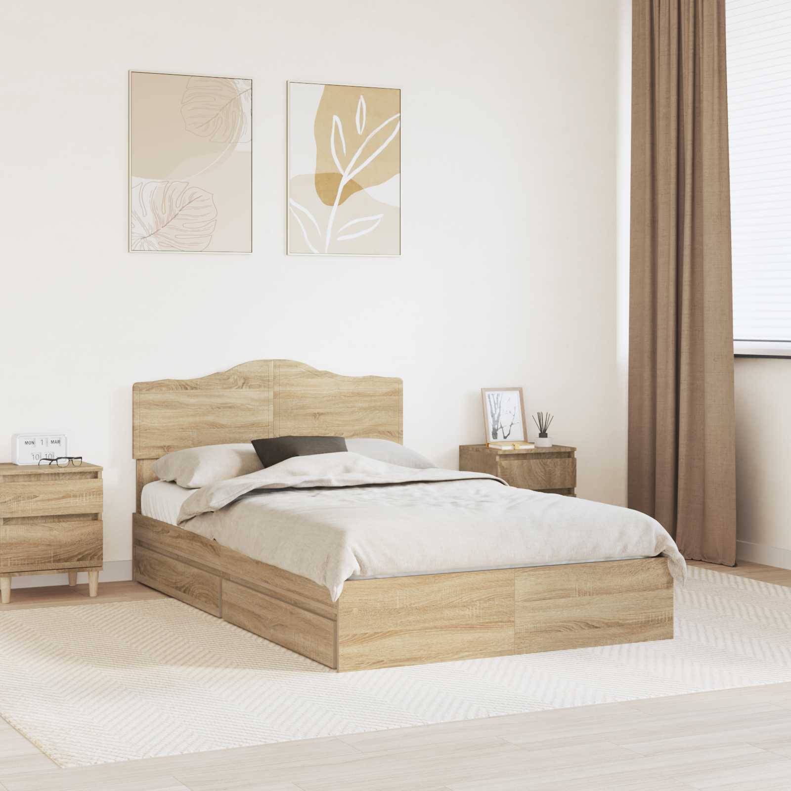 Seng Med Oppbevaring Sonoma Eik 120 X 200 Cm Konstruert Tre