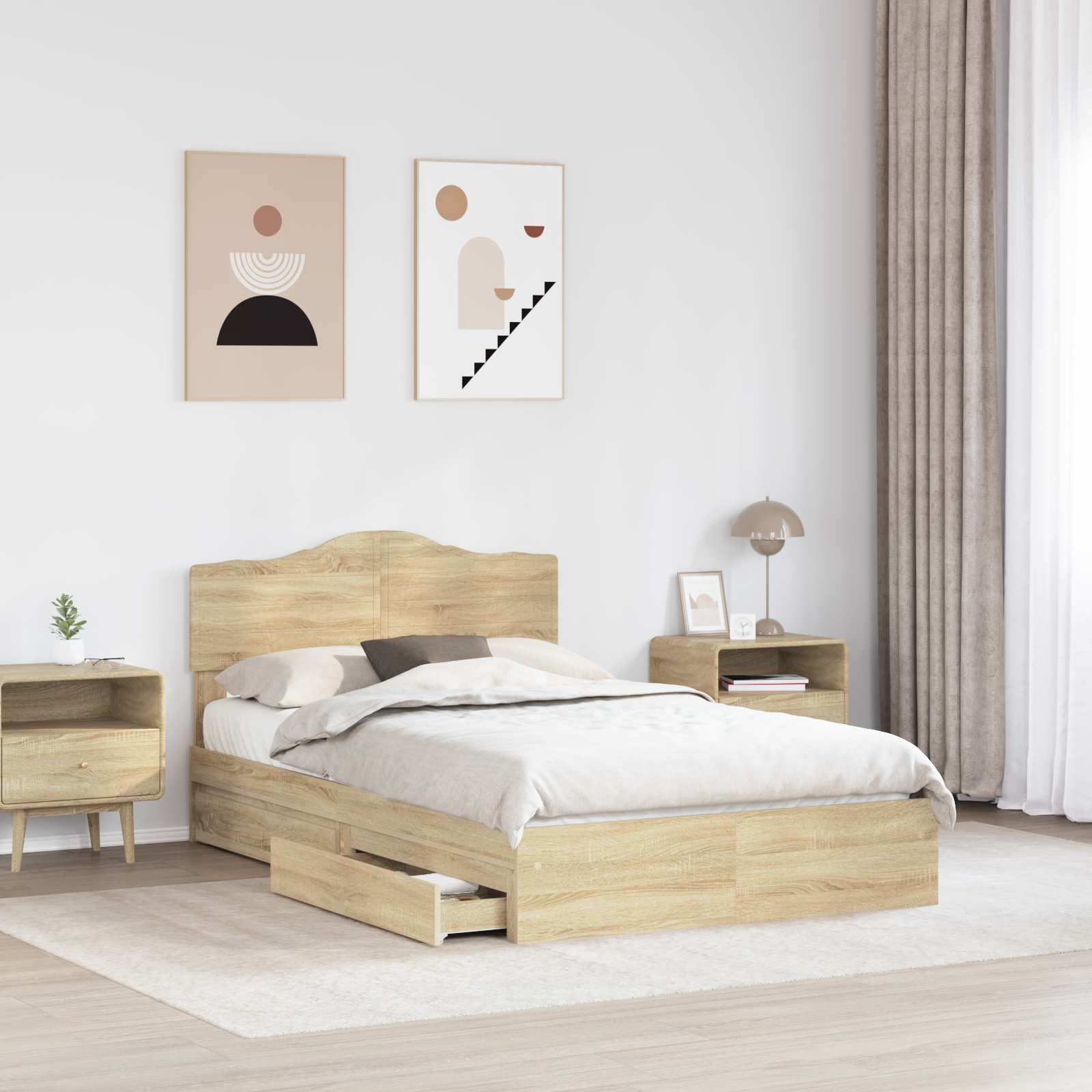 Seng Med Oppbevaring Sonoma Eik 120 X 200 Cm Konstruert Tre
