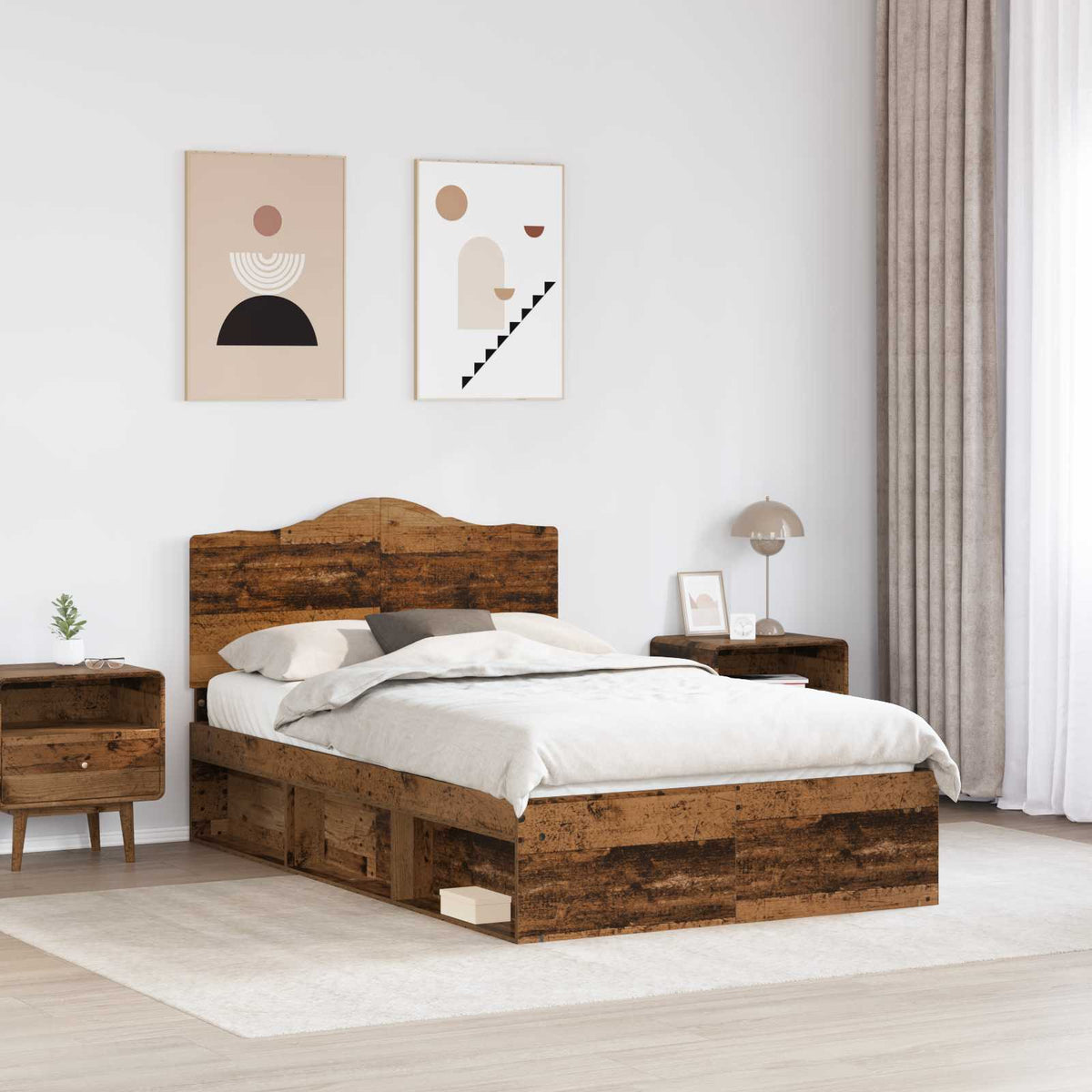 Sengestamme Med Hodegjerde Gammelt Tre 135 X 190 Cm Massiv Furu
