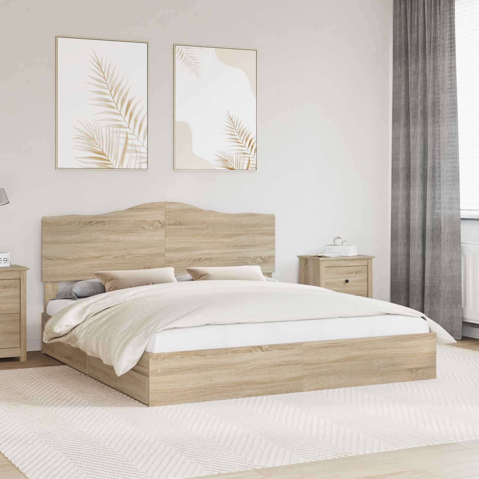 Seng Med Oppbevaring Sonoma Eik 180 X 200 Cm Konstruert Tre