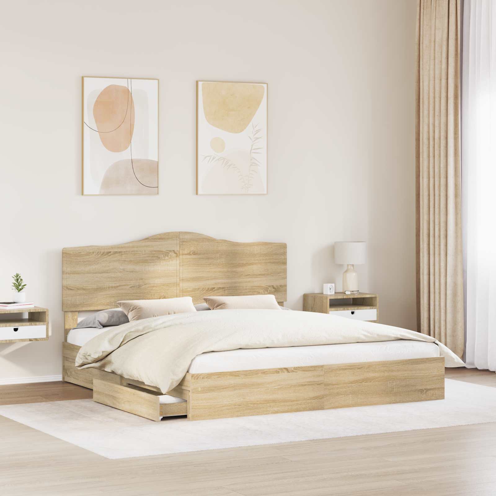 Seng Med Oppbevaring Sonoma Eik 180 X 200 Cm Konstruert Tre