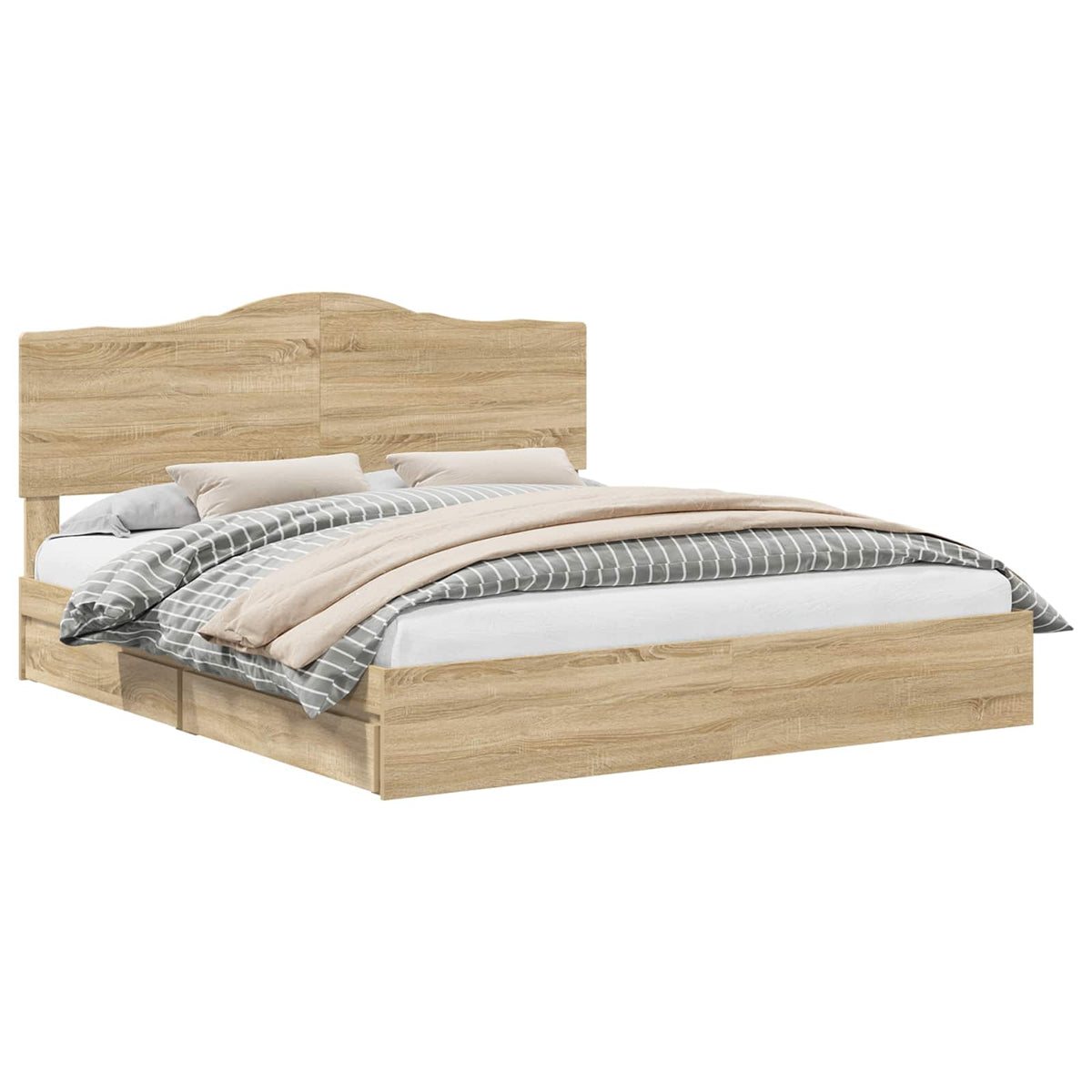 Seng Med Oppbevaring Sonoma Eik 180 X 200 Cm Konstruert Tre
