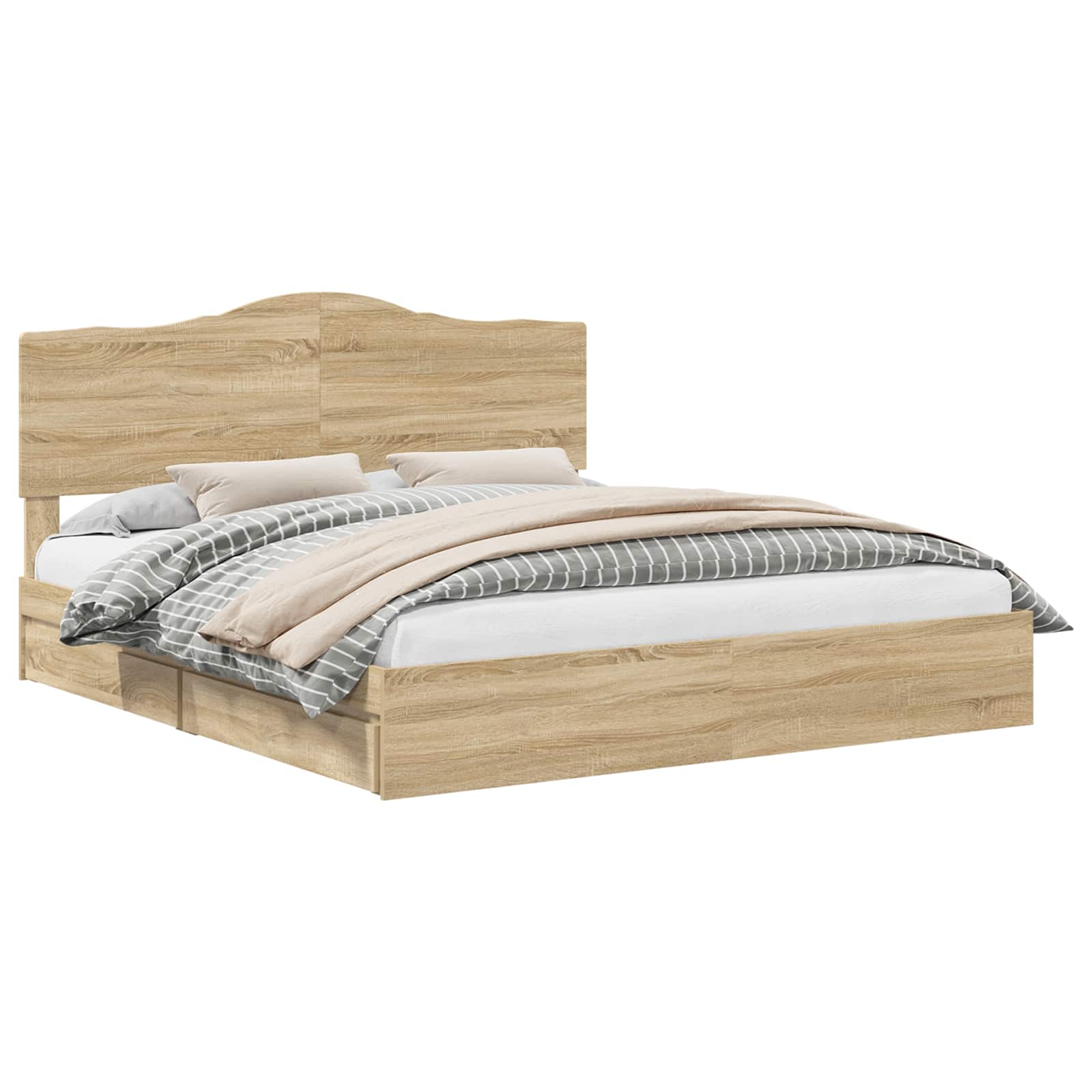 Seng Med Oppbevaring Sonoma Eik 180 X 200 Cm Konstruert Tre