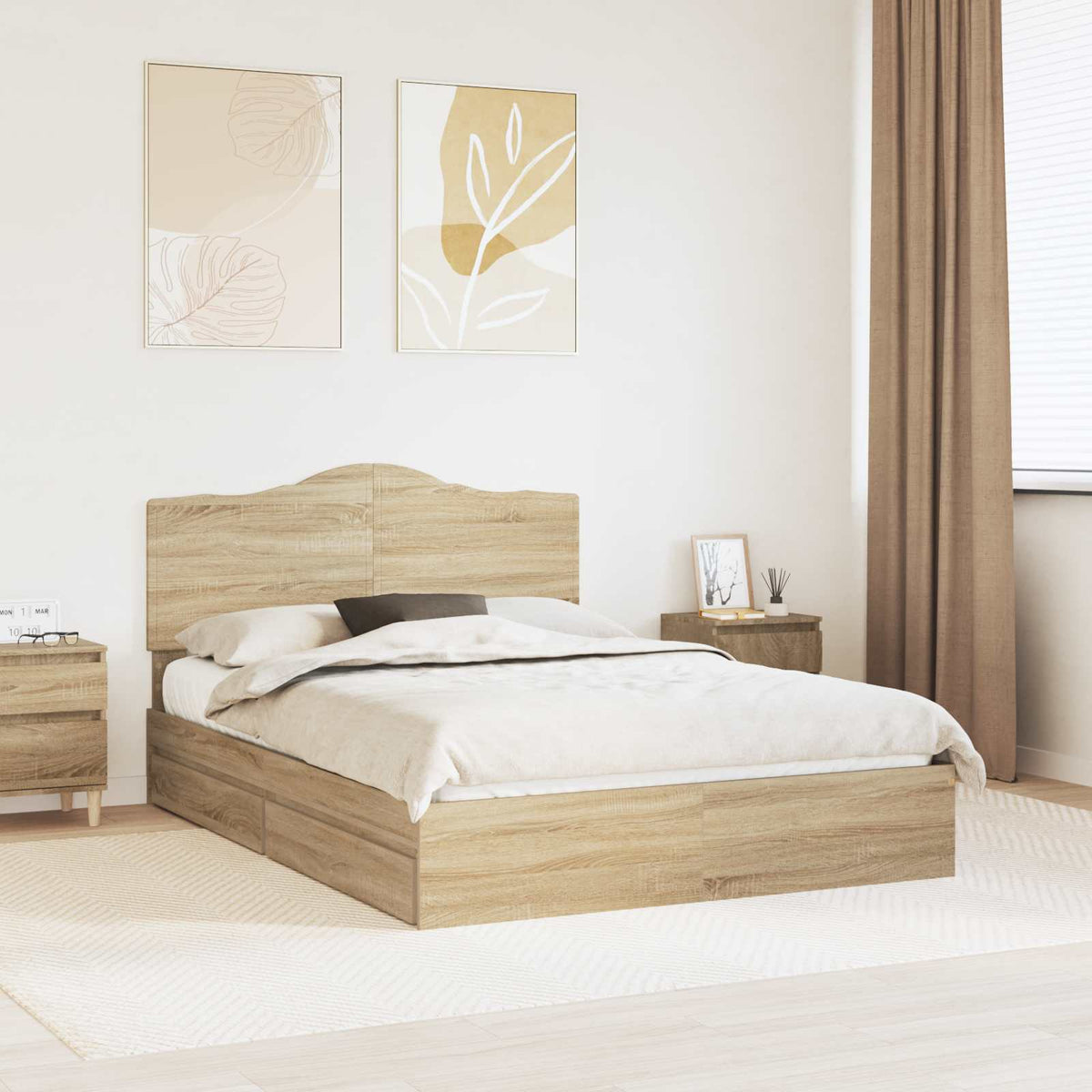 Seng Med Oppbevaring Sonoma Eik 160 X 200 Cm Konstruert Tre