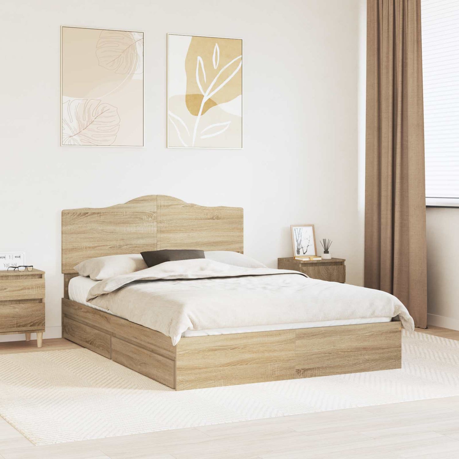 Seng Med Oppbevaring Sonoma Eik 160 X 200 Cm Konstruert Tre