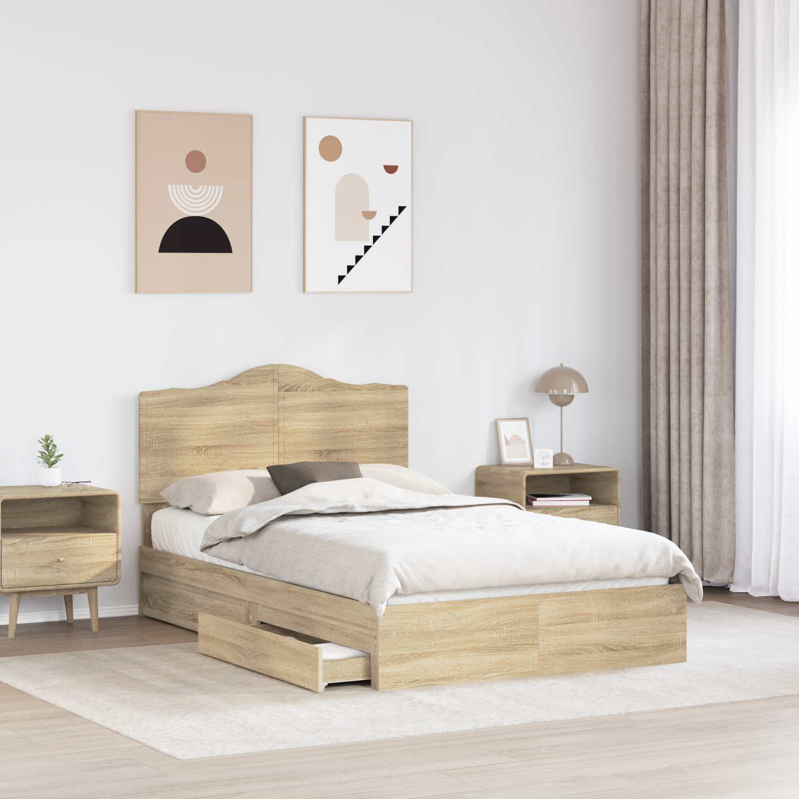 Seng Med Oppbevaring Sonoma Eik 120 X 200 Cm Konstruert Tre
