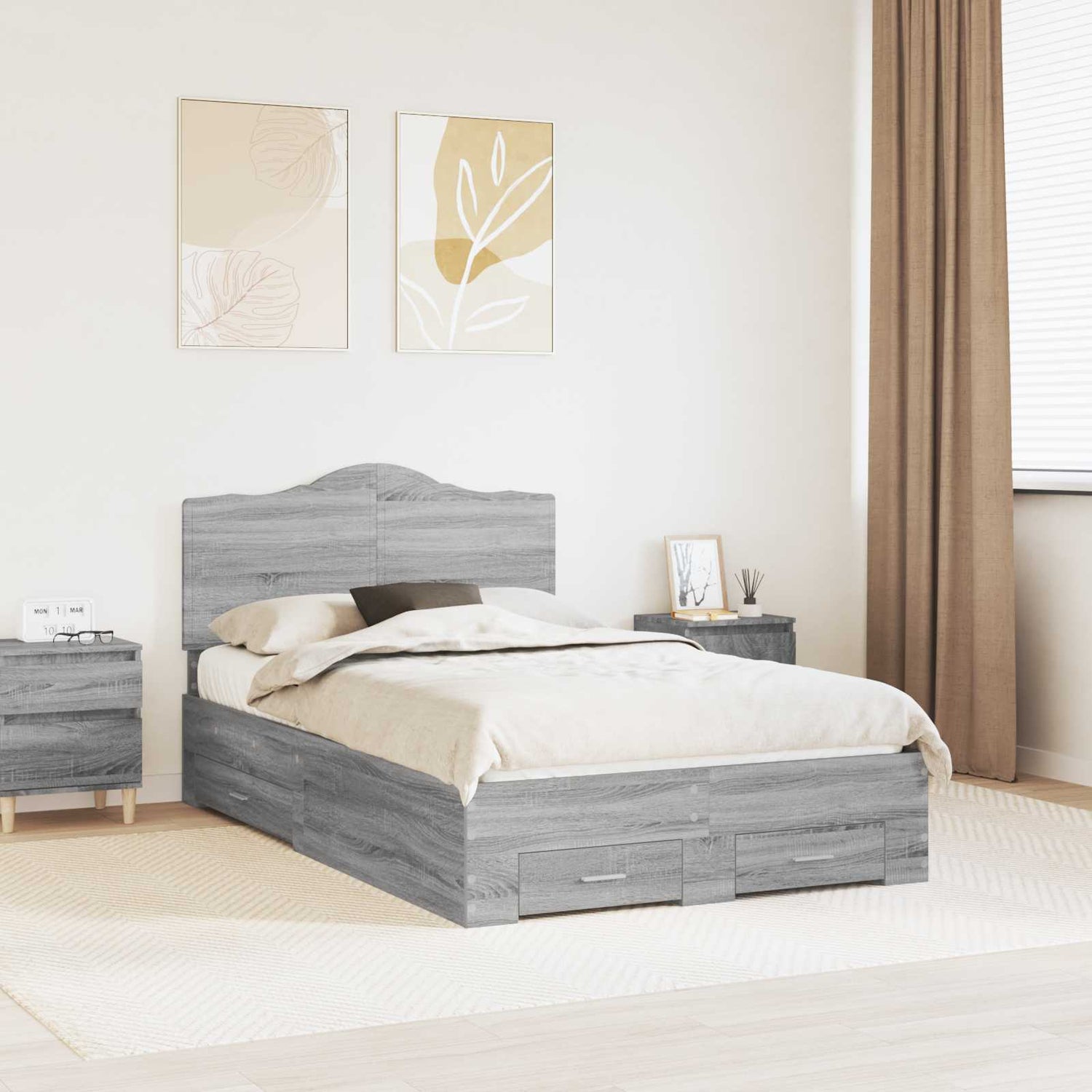 Sengestamme Med Skuff Grå Sonoma 120 X 200 Cm Konstruert Tre