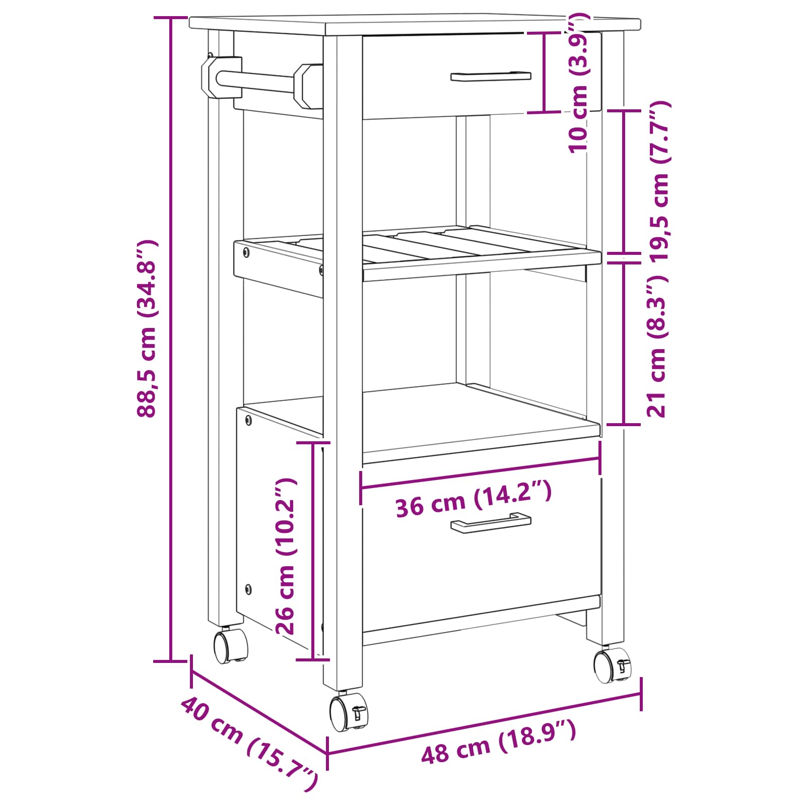 Kjøkkenvogn Ensfarget Svart